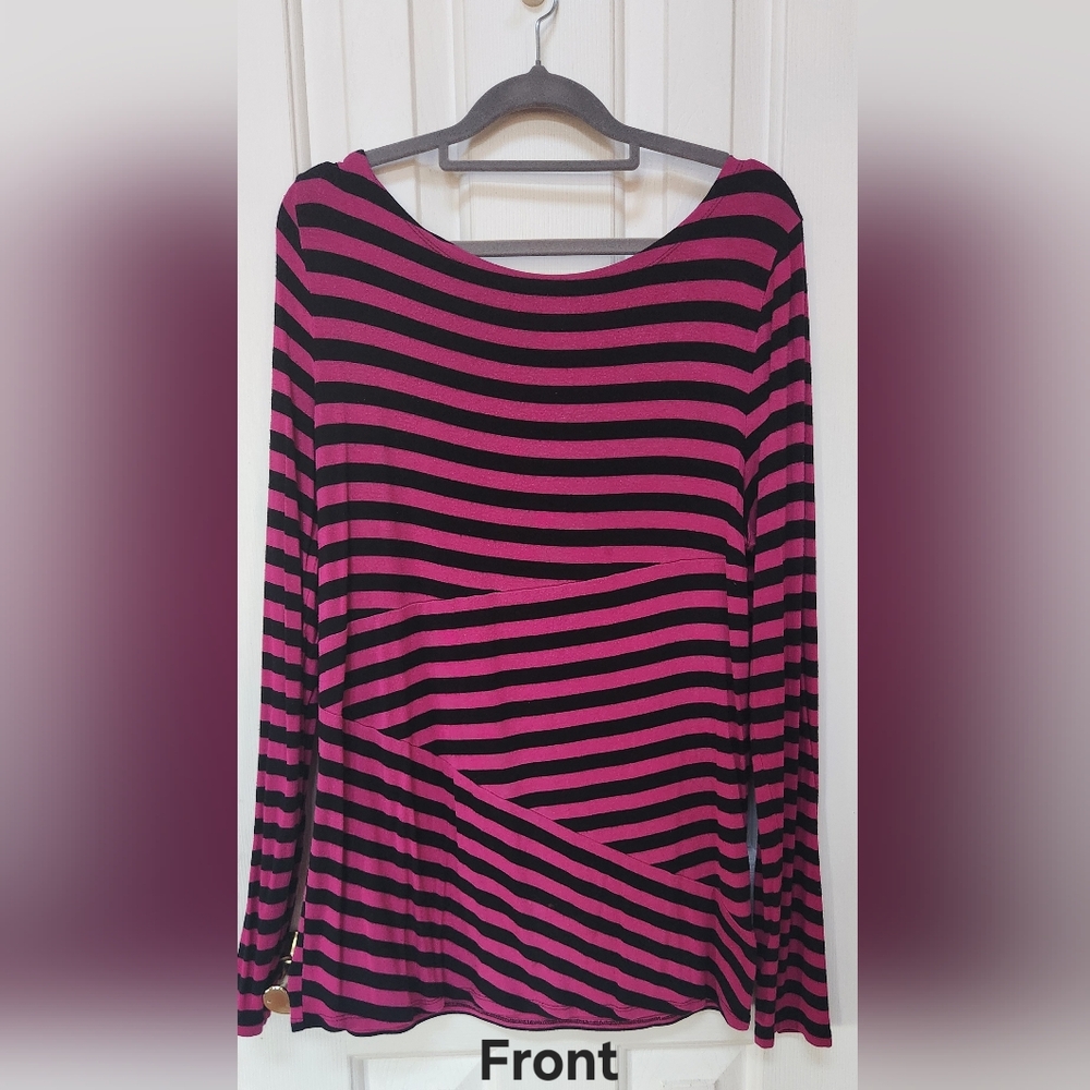 Dana Buchman Pink and Black Striped Long Sleeve Top
